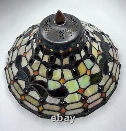 Vintage Spectrum Tiffany Style Strained Glass Lamp Shade 11 + 3 Chains