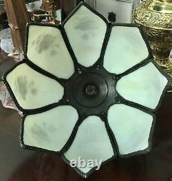 Vintage Stain Glass 8 Panel Decorated Tulip Lamp Shade Art Deco