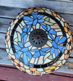 Vintage Stain Glass Lamp Shade Sleg Floral 13.5 inch Wide Tiffany Style Blue