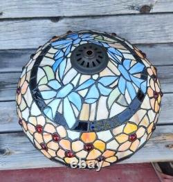 Vintage Stain Glass Lamp Shade Sleg Floral 13.5 inch Wide Tiffany Style Blue