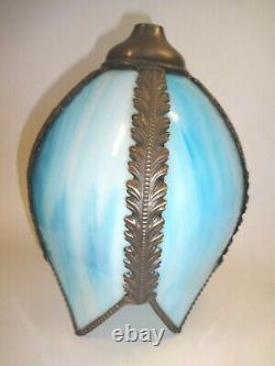 Vintage Stained Glass Blue Slag Five Tulip Light Shade 8-3/4 Tall x 6-1/2
