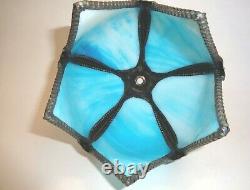 Vintage Stained Glass Blue Slag Five Tulip Light Shade 8-3/4 Tall x 6-1/2
