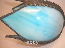 Vintage Stained Glass Blue Slag Five Tulip Light Shade 8-3/4 Tall x 6-1/2