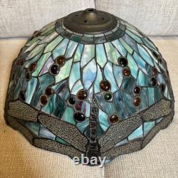 Vintage Stained Glass Dragonfly Lamp Shade Large 17 Tiffany Style Art Nouveau