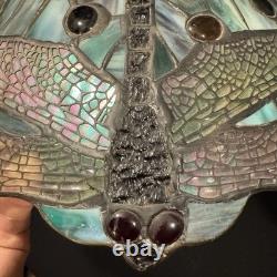 Vintage Stained Glass Dragonfly Lamp Shade Large 17 Tiffany Style Art Nouveau