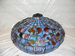 Vintage Stained Glass Faux Tiffany Lamp Shade Leaded Large 17.5 Blue Red Leaf