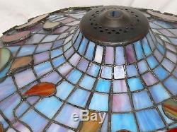 Vintage Stained Glass Faux Tiffany Lamp Shade Leaded Large 17.5 Blue Red Leaf
