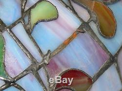 Vintage Stained Glass Faux Tiffany Lamp Shade Leaded Large 17.5 Blue Red Leaf