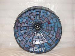 Vintage Stained Glass Faux Tiffany Lamp Shade Leaded Large 17.5 Blue Red Leaf