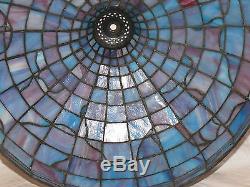 Vintage Stained Glass Faux Tiffany Lamp Shade Leaded Large 17.5 Blue Red Leaf