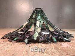 Vintage Stained Glass Lamp Shade Green Tiffany Style Leaded Nouveau Deco