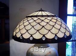 Vintage Stained Glass Lamp Shade Iridescent Fish Scale Jewels