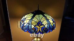 Vintage Stained Glass Shade Medium Sized Blues Clears Reds Very Good Condition