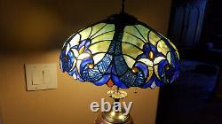 Vintage Stained Glass Shade Medium Sized Blues Clears Reds Very Good Condition