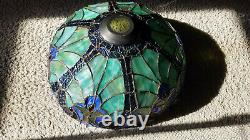 Vintage Stained Glass Shade Medium Sized Blues Clears Reds Very Good Condition