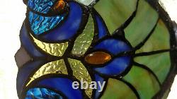 Vintage Stained Glass Shade Medium Sized Blues Clears Reds Very Good Condition