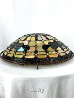 Vintage Stained Glass Suspension Shade 18.5in Tiffany Style 3 Point Hanging