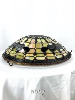 Vintage Stained Glass Suspension Shade 18.5in Tiffany Style 3 Point Hanging