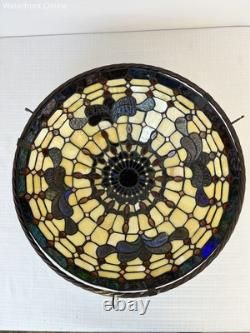 Vintage Stained Glass Suspension Shade 18.5in Tiffany Style 3 Point Hanging
