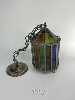 Vintage Stained Glass Swag Lamp Shade 10 Tall 7 Wide Unique Colorful Rare