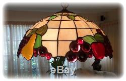 Vintage Stained Leaded Glass Fruit Lamp Shade Light Fixture Chandelier