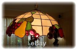 Vintage Stained Leaded Glass Fruit Lamp Shade Light Fixture Chandelier