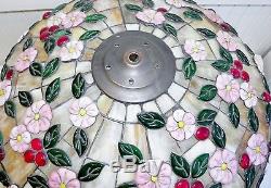 Vintage Stained Slag Glass Lamp Shade Leaded Copper Foil Cherry Blossoms 16x19