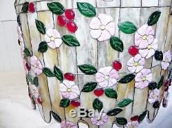 Vintage Stained Slag Glass Lamp Shade Leaded Copper Foil Cherry Blossoms 16x19