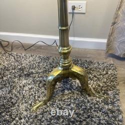 Vintage Stiffel Brass Floor Lamp w Round Glass Tray Table Gallery Pleated Shade