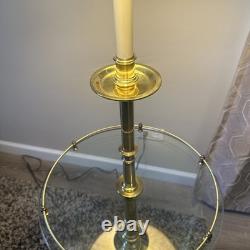 Vintage Stiffel Brass Floor Lamp w Round Glass Tray Table Gallery Pleated Shade