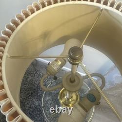 Vintage Stiffel Brass Floor Lamp w Round Glass Tray Table Gallery Pleated Shade