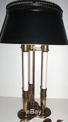 Vintage-Stiffel Brass French Bouilloutte Candlestick Table 3-way Lamp Tole Shade