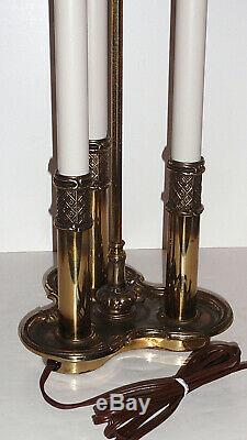 Vintage-Stiffel Brass French Bouilloutte Candlestick Table 3-way Lamp Tole Shade