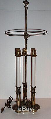 Vintage-Stiffel Brass French Bouilloutte Candlestick Table 3-way Lamp Tole Shade