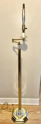 Vintage Stiffel Brass Swing Arm Floor Lamp Crystal Glass Base Hollywood Regency