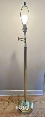 Vintage Stiffel Brass Swing Arm Floor Lamp Crystal Glass Base Hollywood Regency