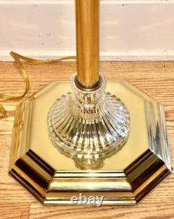 Vintage Stiffel Brass Swing Arm Floor Lamp Crystal Glass Base Hollywood Regency