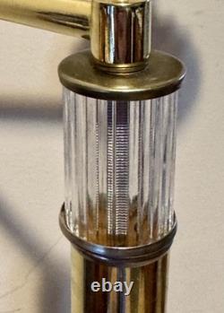 Vintage Stiffel Brass Swing Arm Floor Lamp Crystal Glass Base Hollywood Regency
