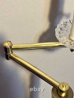 Vintage Stiffel Brass Swing Arm Floor Lamp Crystal Glass Base Hollywood Regency
