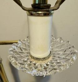 Vintage Stiffel Brass Swing Arm Floor Lamp Crystal Glass Base Hollywood Regency