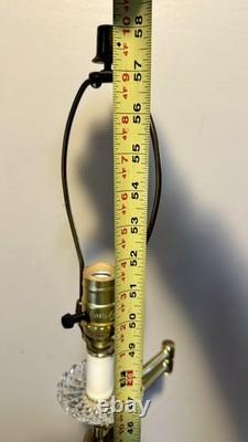 Vintage Stiffel Brass Swing Arm Floor Lamp Crystal Glass Base Hollywood Regency