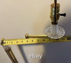 Vintage Stiffel Brass Swing Arm Floor Lamp Crystal Glass Base Hollywood Regency