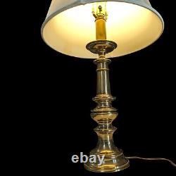 Vintage Stiffel Heavy Brass Tiered Candlestick Table Lamp MCM & Shade