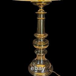 Vintage Stiffel Heavy Brass Tiered Candlestick Table Lamp MCM & Shade