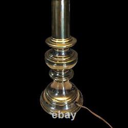 Vintage Stiffel Heavy Brass Tiered Candlestick Table Lamp MCM & Shade