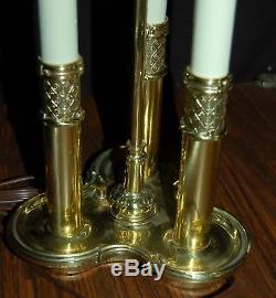 Vintage Stiffel Solid Brass Bouillotte 3 Way candlestick Desk Table Lamp Shade
