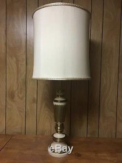 Vintage Stiffel Table Light Lamp & Shade. Bronze and White. All Original