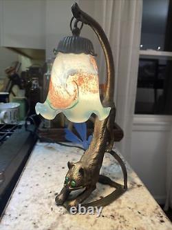 Vintage Stretching Cat Lamp bronze heavy beautiful