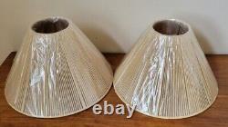 Vintage String Lamp Shade Pair Tapered Beige Mcm empire