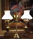 Vintage Student Library Lamp Polished Brass Double Shades Electrified Vintage